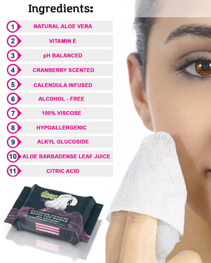 Combat Wipes Gaia - Feminine Hygiene Outdoor Wet Wipes - Extra Thick, Ultralight, Biodegradable, pH Balanced Body & Hand Cleansing Cloths for Women w/Aloe (1 Pack, 25 Wipes)