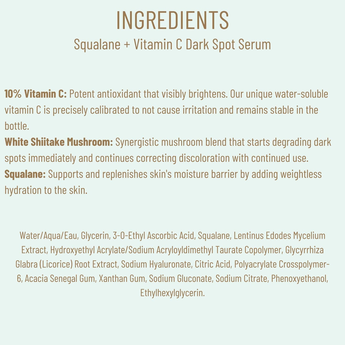 Biossance Squalane + Vitamin C Dark Spot Face Serum – 10% Vitamin C Serum & White Shiitake – Hydrating, Fragrance-Free, Non-Irritating, for Daily Use for All Skin Types