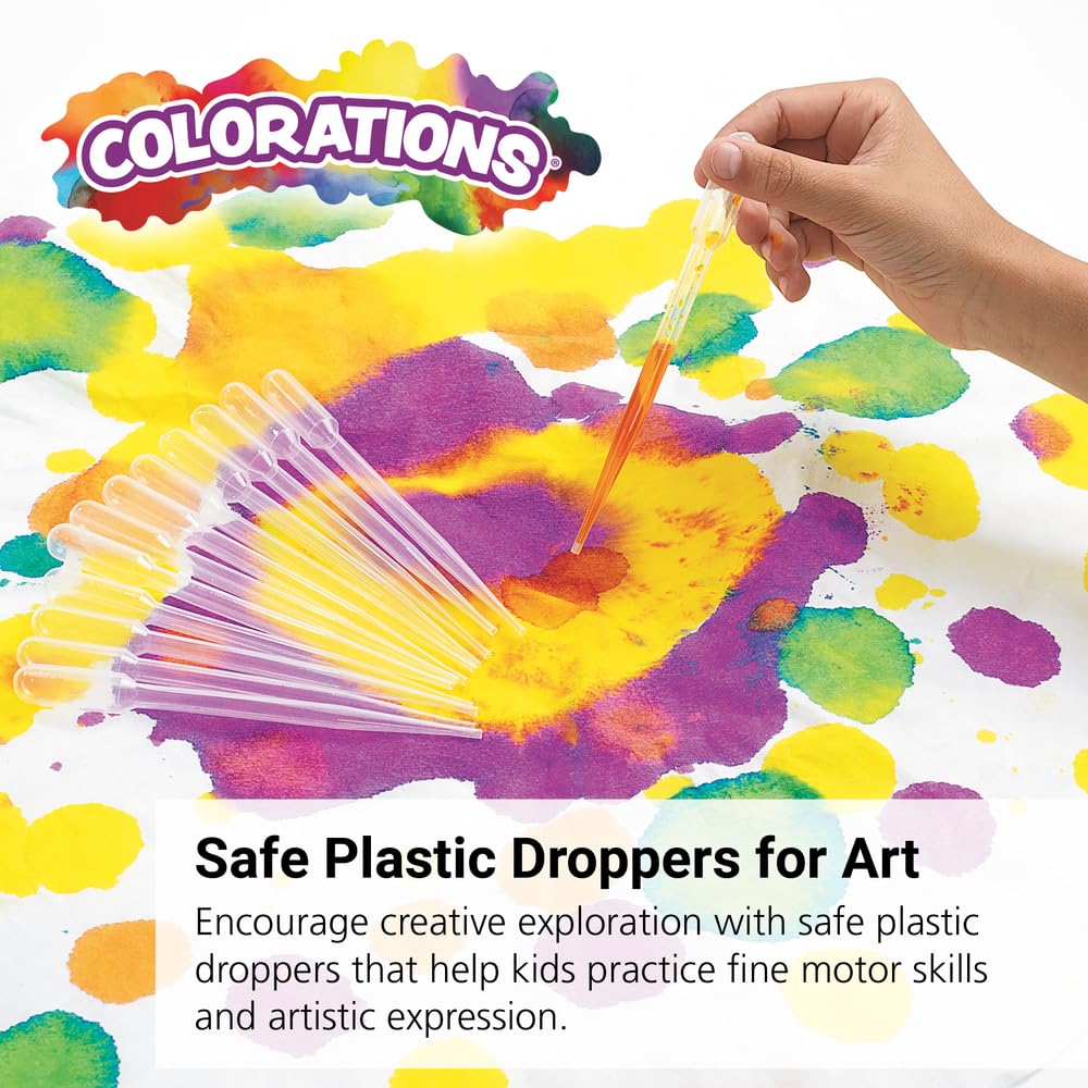 Colorations Super Safe 1-Piece Transparent Plastic Paint Dropper Pipettes For Kids - Set of 12