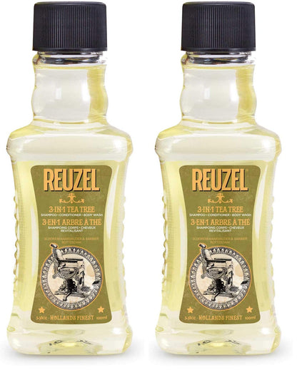 Reuzel 3-In-1 Tea Tree Shampoo - Cleanses Hair and Body - Soothes and Moisturizes The Skin and Is Ideal for Overall Scalp Care - Rinses Clean and Can Be Used Daily - Vegan Formula - 3.38 Oz (Pack of 2)