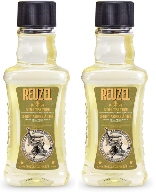 Reuzel 3-In-1 Tea Tree Shampoo - Cleanses Hair and Body - Soothes and Moisturizes The Skin and Is Ideal for Overall Scalp Care - Rinses Clean and Can Be Used Daily - Vegan Formula - 3.38 Oz (Pack of 2)