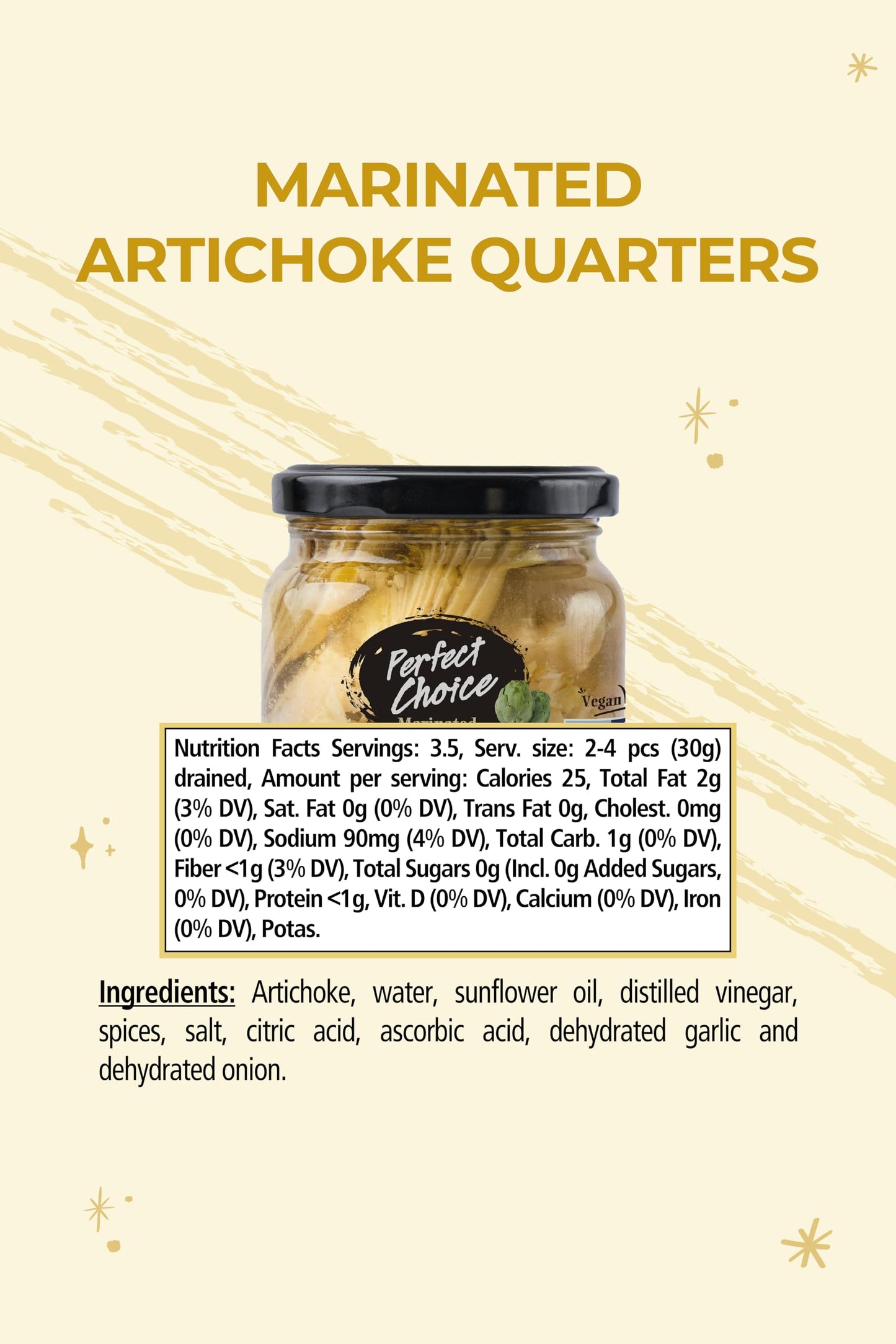 Perfect Choice Artichoke Quarters Marinated - Delicious artichoke for Salads, Pizzas & More - 6.5 oz (Pack of 3)