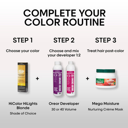 L'Oréal Technique HiColor Blonde HiLights Permanent Hair Color for Dark Hair | Intense Blonde Highlights | No Pre-Lightening Required | No-Drip Creme | Quick Processing Time | Golden Blonde