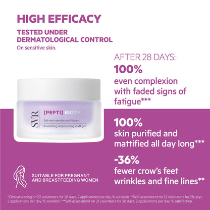 SVR PEPTI Biotic. Smoothing Retexturing Gel with 2% Peptides, Targets Pores for a Mattified, Refreshed Skin; Light, Non-Comedogenic, Suitable for Sensitive Skin. 1.7 fl oz