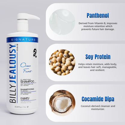 Billy Jealousy Ocean Front Clarifying Shampoo for Build Up, Excess Oil, Dirt, Product & Hard Water, Refreshing Oily Hair Shampoo for Men, Scalp Detox Unclogs Hair Follicles, Paraben-Free, 33.8 Fl Oz