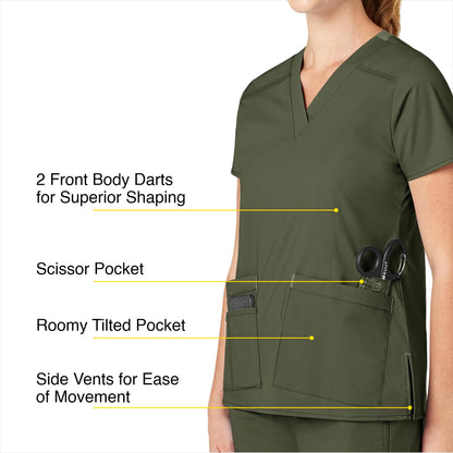 WonderWink Womens Verity V-Neck Top Medical Scrubs Shirt, Forest Green, Small US