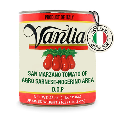 Vantia D.O.P. San Marzano Tomatoes 28 oz Can – Imported Italian Certified Tomatoes from Agro Sarnese-Nocerino, Sweet & Low-Acid, Ideal for Authentic Pizza & Pasta Sauces