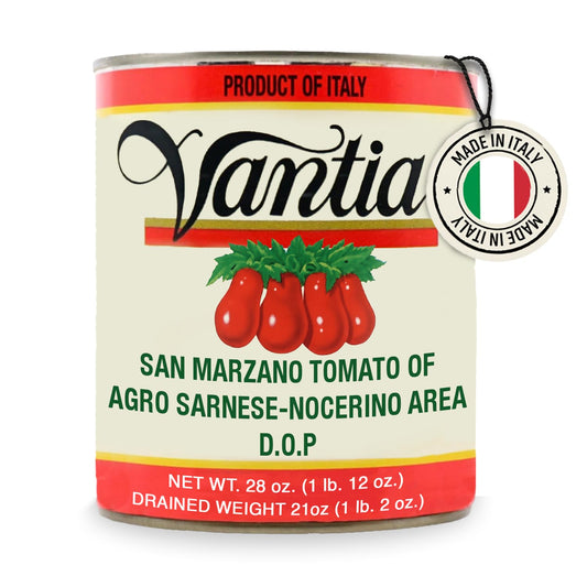 Vantia D.O.P. San Marzano Tomatoes 28 oz Can – Imported Italian Certified Tomatoes from Agro Sarnese-Nocerino, Sweet & Low-Acid, Ideal for Authentic Pizza & Pasta Sauces