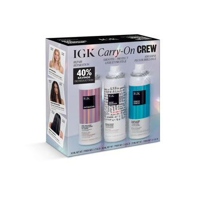 IGK Must Have Travel Kit Holiday 2025 – Includes GOOD BEHAVIOR Smoothing Spray, DISCO DISCO Shine Spray & ANTISOCIAL Dry Hair Mask – TSA Approved Travel Size Hair Essentials