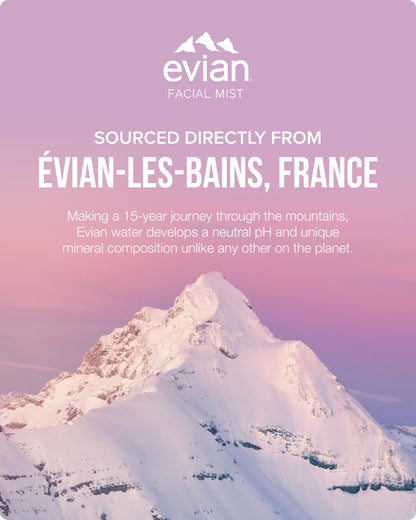 Evian Facial Spray | Glow, Calm & Protect Hydrating Face Mist | Natural Mineral Water with Plant-Based Extracts | 3.38 oz