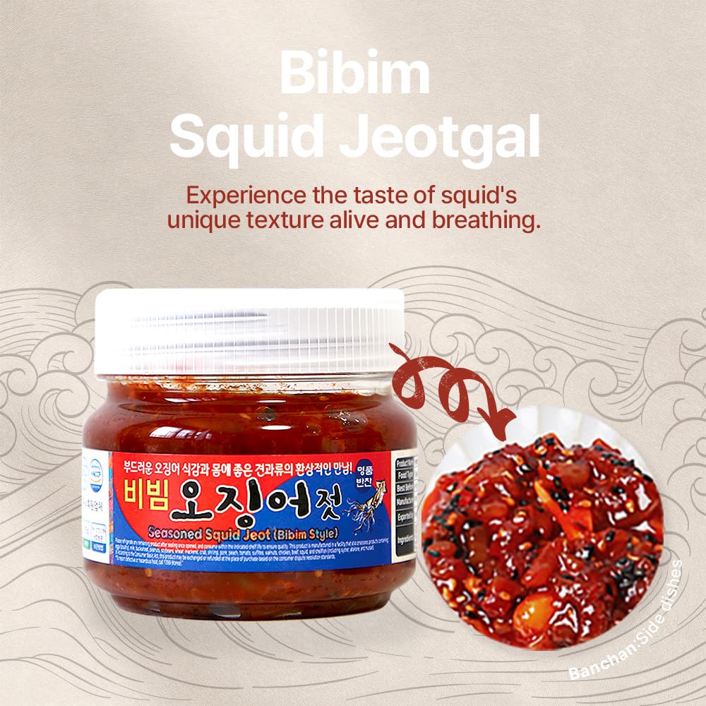 BarunJungdam Bibim Squid Jeotgal | Korean Spicy Seasoned Squid | Chewy & Savory Seafood Side Dish | Traditional Korean Fermented Food | Ready to Eat | 8.8oz (250g)