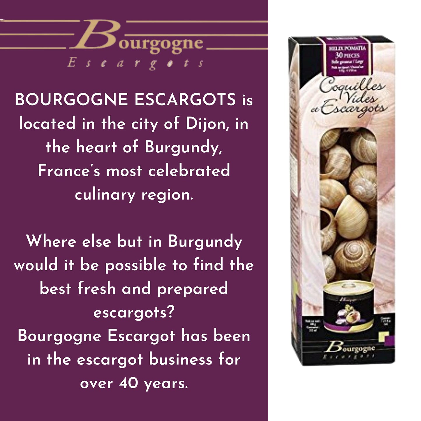 Bourgogne Escargots Burgundy French Escargot Set - 24 Unattached Snail Shells and Snail Meat