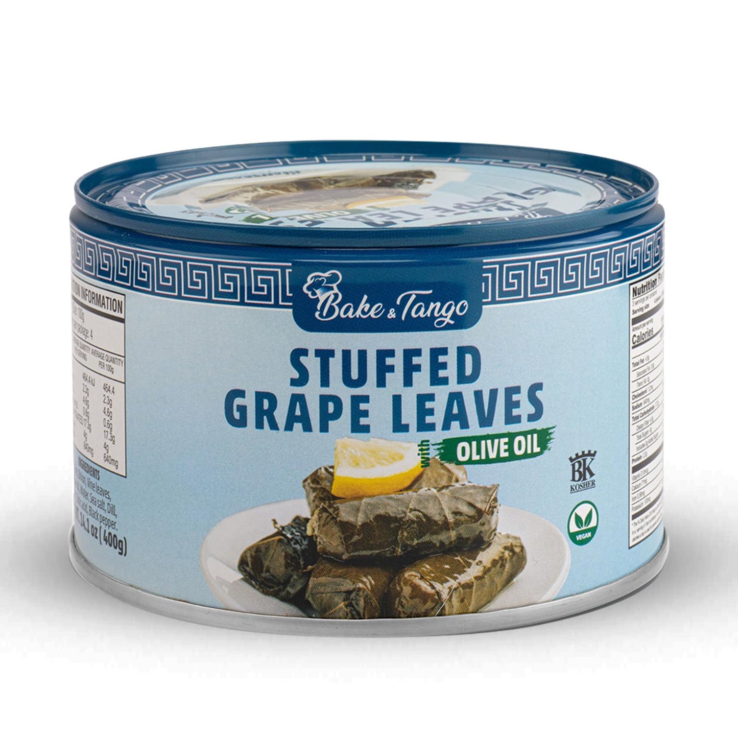 Bake and Tango - Stuffed Grape Leaves with Olive Oil, Kosher, Vegan, 14.1 oz | Gourmet Mediterranean Delight | Ready-to-Eat Vegan Snack