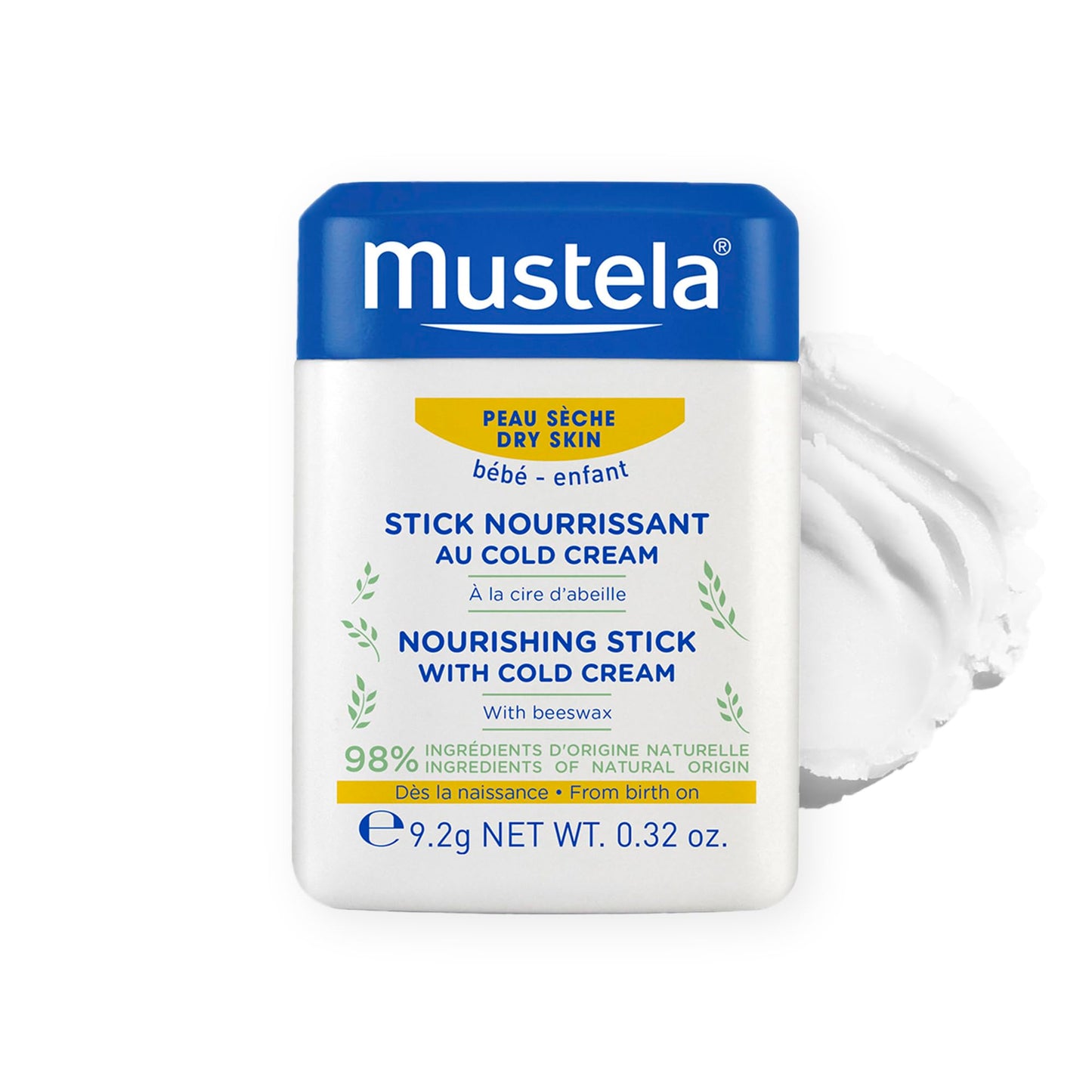 Mustela Baby Nourishing Stick - Lip & Face Moisturizer for Dry Skin - with Natural Avocado, Cold Cream & Beeswax - 0.32 oz. - Packaging may vary
