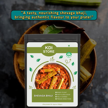 KDI Store Shevaga Bhaji, Ready to Eat Indian Drumstick Curry, USDA Organic, Freeze Dried Food, 250g