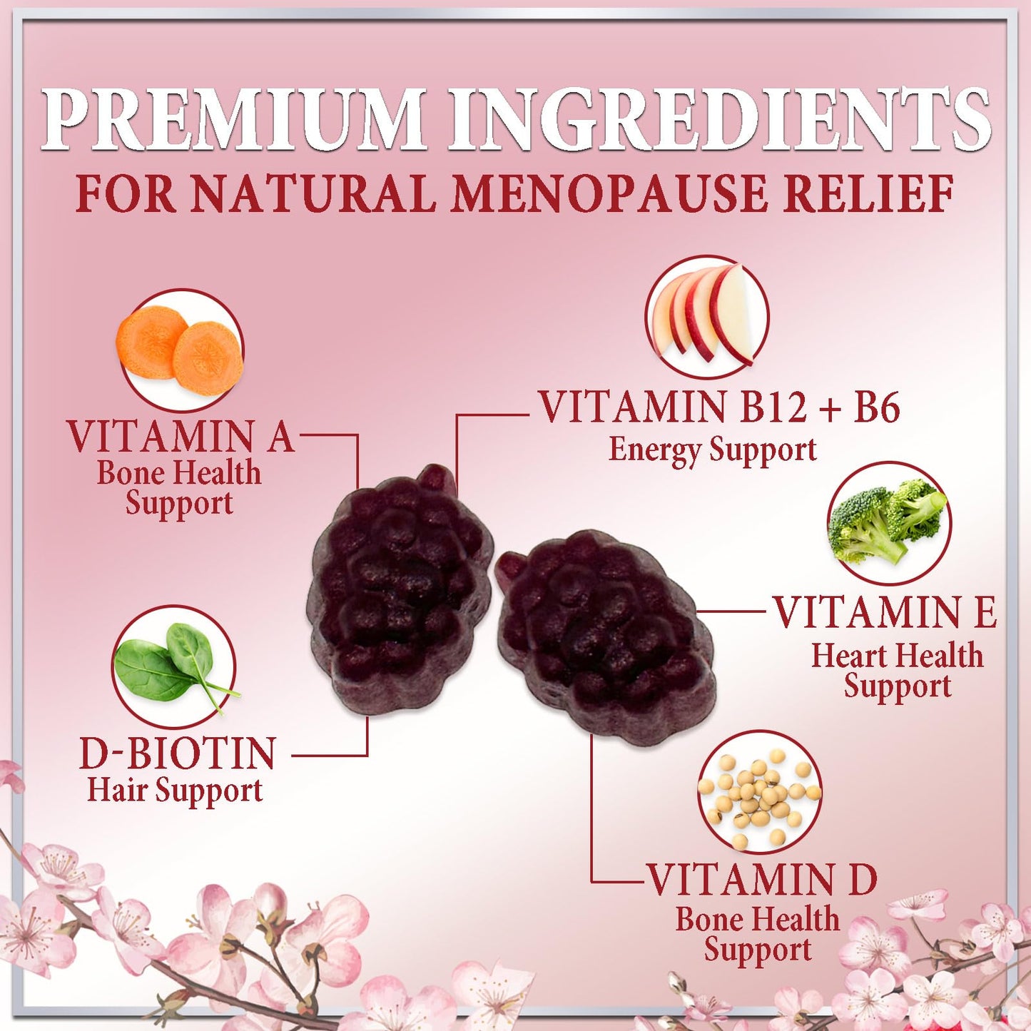 Menopause Supplements for Women Gummies - Complete Natural Mild Hot Flashes & Night Sweats Support, 16 in 1 Multi-Benefit Female Menopause Relief Gummy, Support for Balance & Energy - 60 Gummies