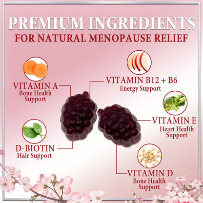 Menopause Supplements for Women Gummies - Complete Natural Mild Hot Flashes & Night Sweats Support, 16 in 1 Multi-Benefit Female Menopause Relief Gummy, Support for Balance & Energy - 60 Gummies