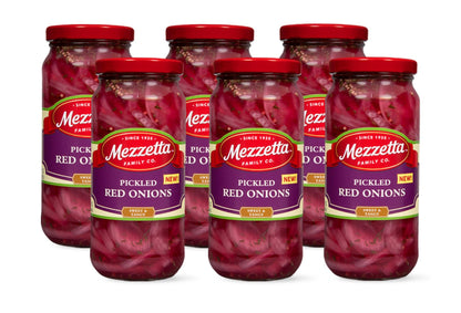 Mezzetta Pickled Red Onions in Jar - Tangy & Sweet Crunch - Perfect for Salads, Sandwiches & Culinary Creations - Vinegar & Seasonings Blend - Vibrant Color - 16 Oz - Pack of 6