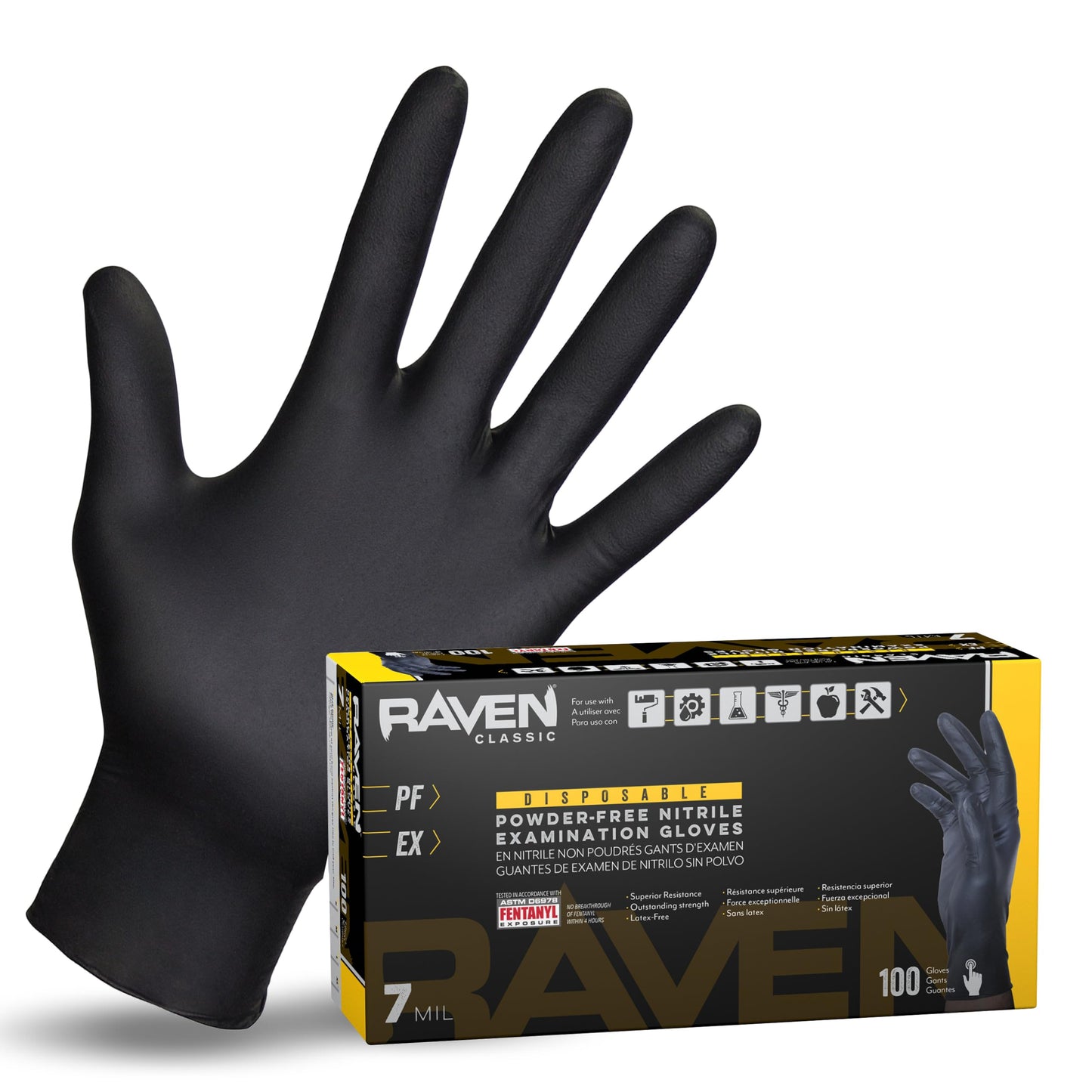 Raven SAS66518 SAS Safety Powder Free Examination Black Nitrile Gloves - 7 Mil Large