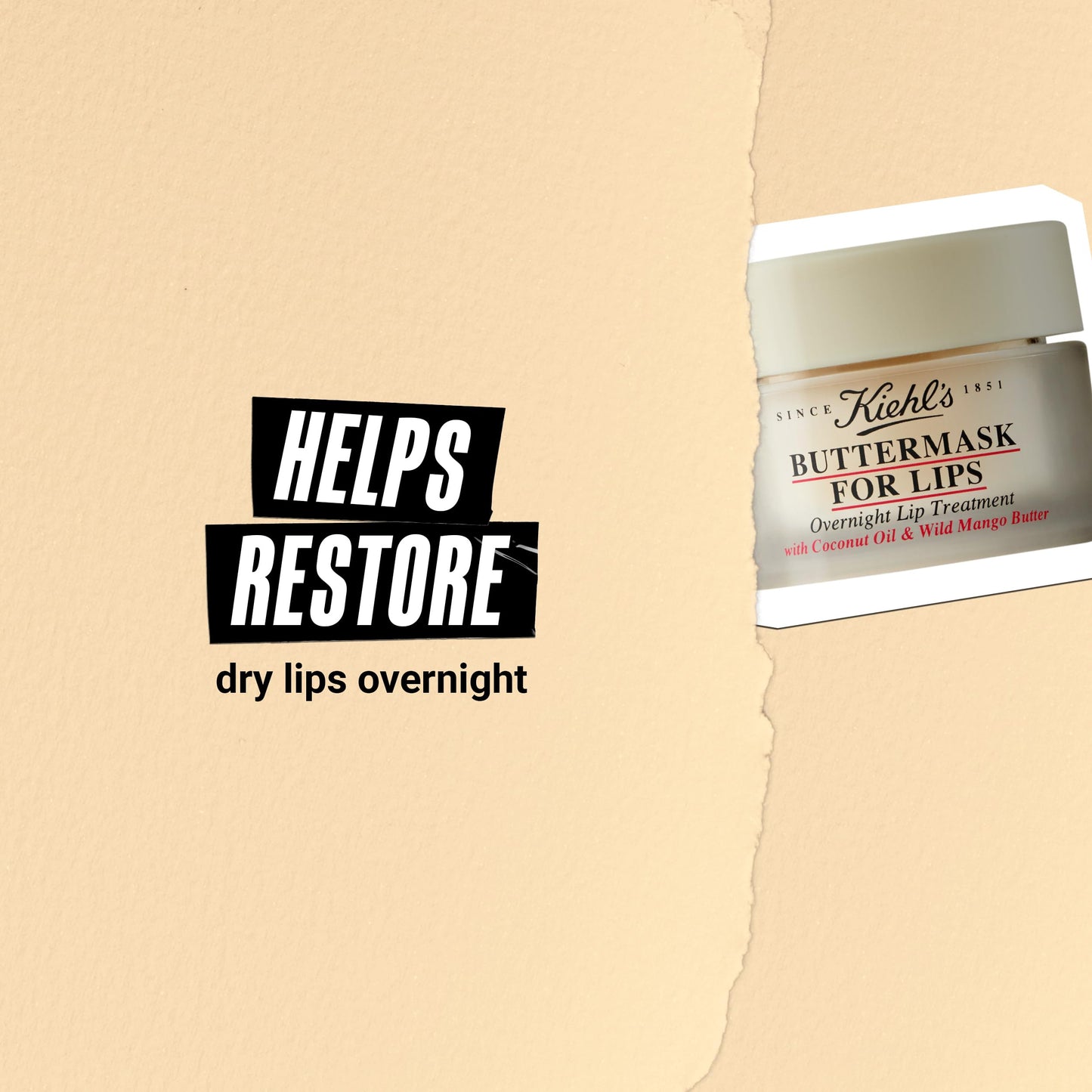 Kiehl's Buttermask For Lips, Hydrating Overnight Lip Mask, Nourishes & Restores Dry Lips, Intense Hydration, with Coconut Oil & Wild Mango Butter, Paraben-free, Fragrance-free - 0.35 fl oz