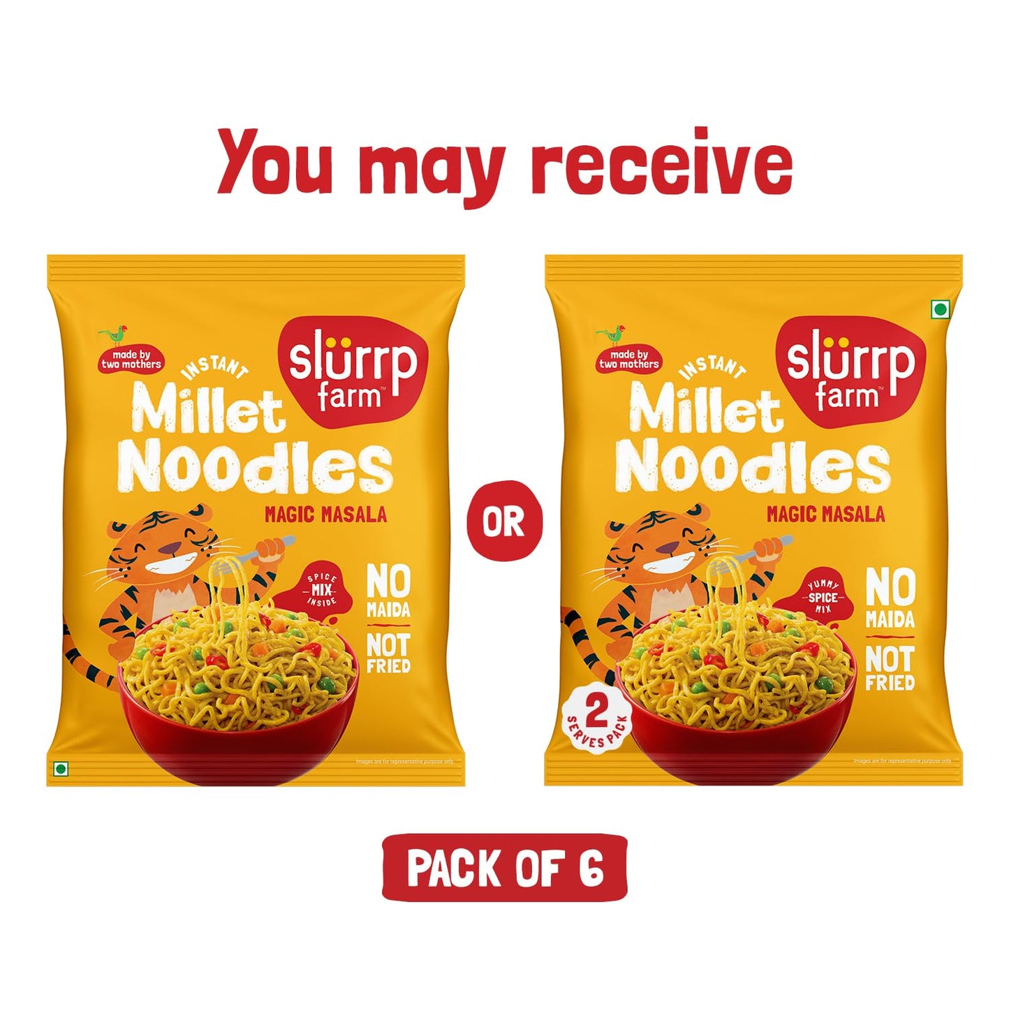 Slurrp Farm Millet Noodles – Magic Masala | No Maida, Not Fried | Healthy Kids Snack with Foxtail & Little Millet | Tasty & Wholesome Meal | 1.94 Oz (Pack of 6)