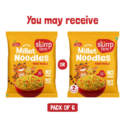 Slurrp Farm Millet Noodles – Magic Masala | No Maida, Not Fried | Healthy Kids Snack with Foxtail & Little Millet | Tasty & Wholesome Meal | 1.94 Oz (Pack of 6)