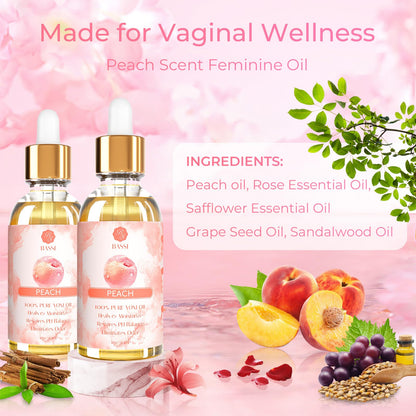 BASSI 3PCS Yoni Oil Organic Feminine Oil Vaginal Moisturizer - Ph Balance for Women - Eliminates Odor Feminine Deodorant - Soothes Ingrown Hair with Strawberry Peach Apple Essential Oil, 1 fl oz/pc
