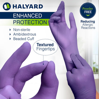 HALYARD Purple Nitrile-Xtra Exam Gloves, Sterile (Individually Wrapped), Powder-Free, 5.9 mil, 12 Inches, Purple, Large, 14262 (Box of 100/50 Pairs)