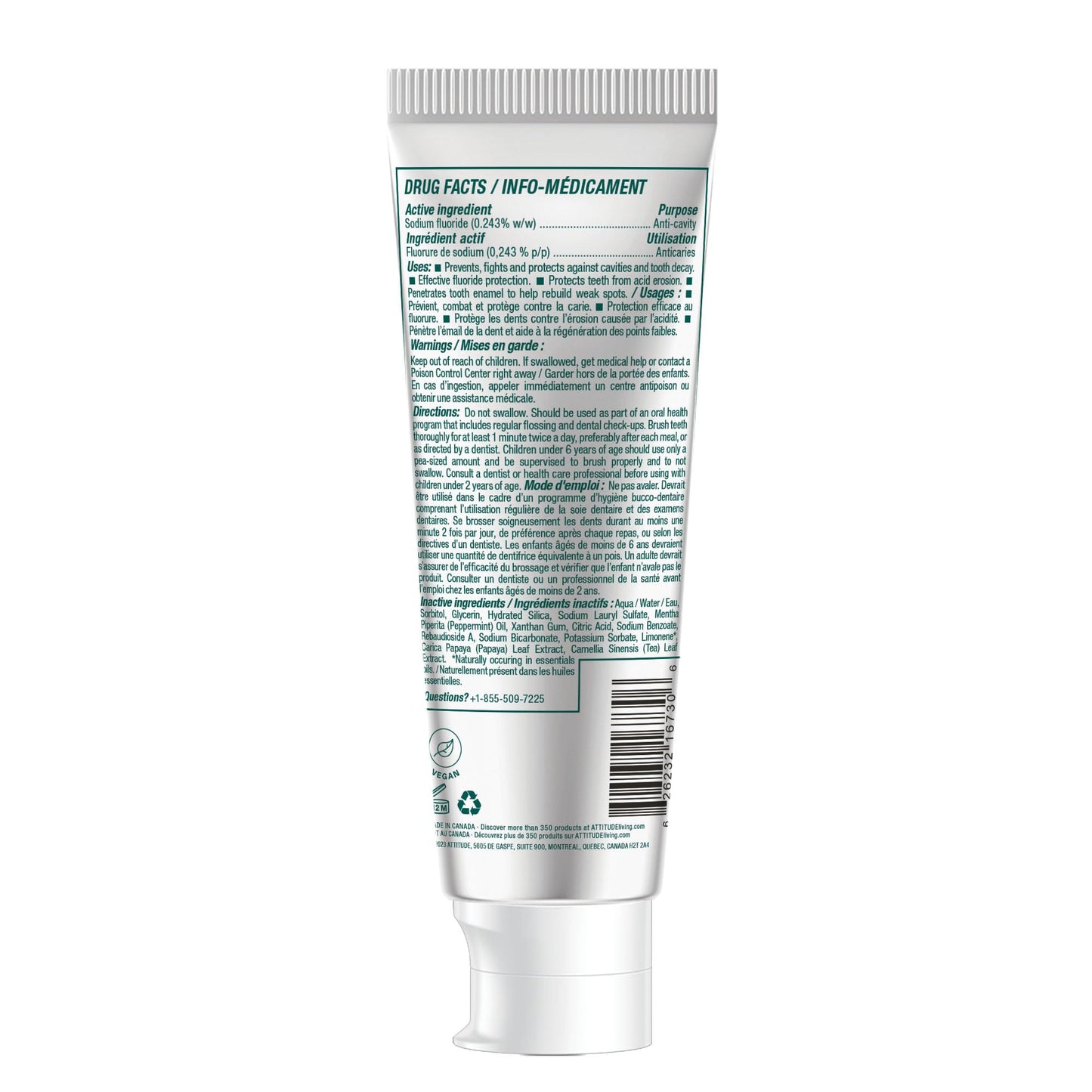 Attitude Fresh Breath Toothpaste with Fluoride, Peppermint Flavor, Vegan & Cruelty-Free, Sugar-Free, Plant & Mineral-Based Ingredients, Clean Oral Care, 4.2 Oz