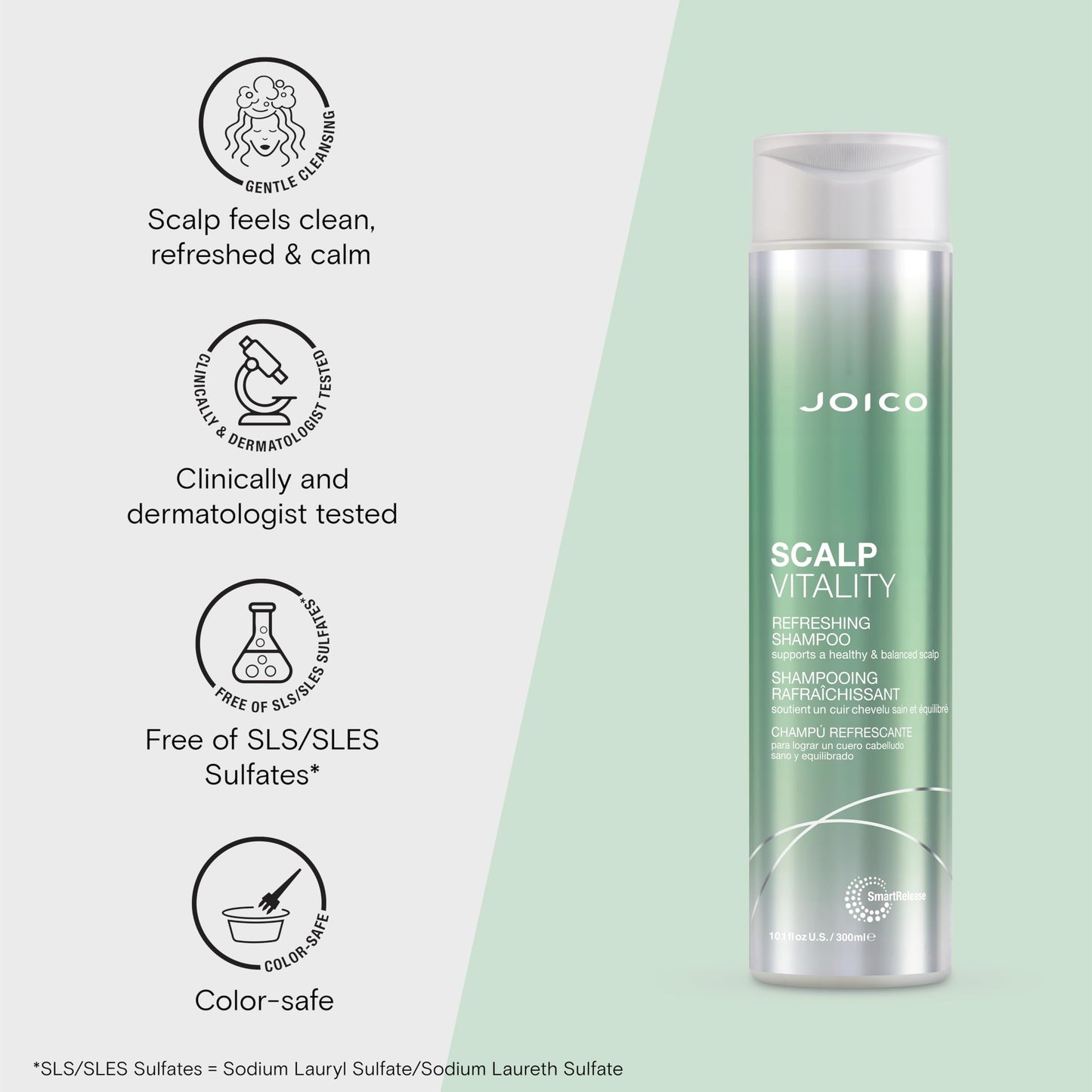 Joico Scalp Vitality Refreshing Shampoo | Supports A Healthy & Balanced Scalp | For Dry, Oily and Itchy Scalp | Leaves Scalp Replenished & Calm | Removes Flakes & Reduces Irritation | 10.1 Fl Oz