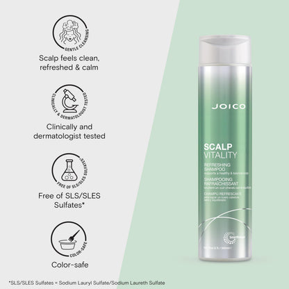 Joico Scalp Vitality Refreshing Shampoo | Supports A Healthy & Balanced Scalp | For Dry, Oily and Itchy Scalp | Leaves Scalp Replenished & Calm | Removes Flakes & Reduces Irritation | 10.1 Fl Oz