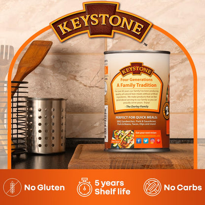 Keystone Meats All Natural Heat and Serve Canned Pork, 14.5 oz – Fully Cooked and Ready to Eat – Shelf Stable for 5 Years – Canned Meat for Everyday Meals, Emergency Survival Food, and Long-Term Storage – Gluten-Free, No Carbs, Non-Perishable – Made...