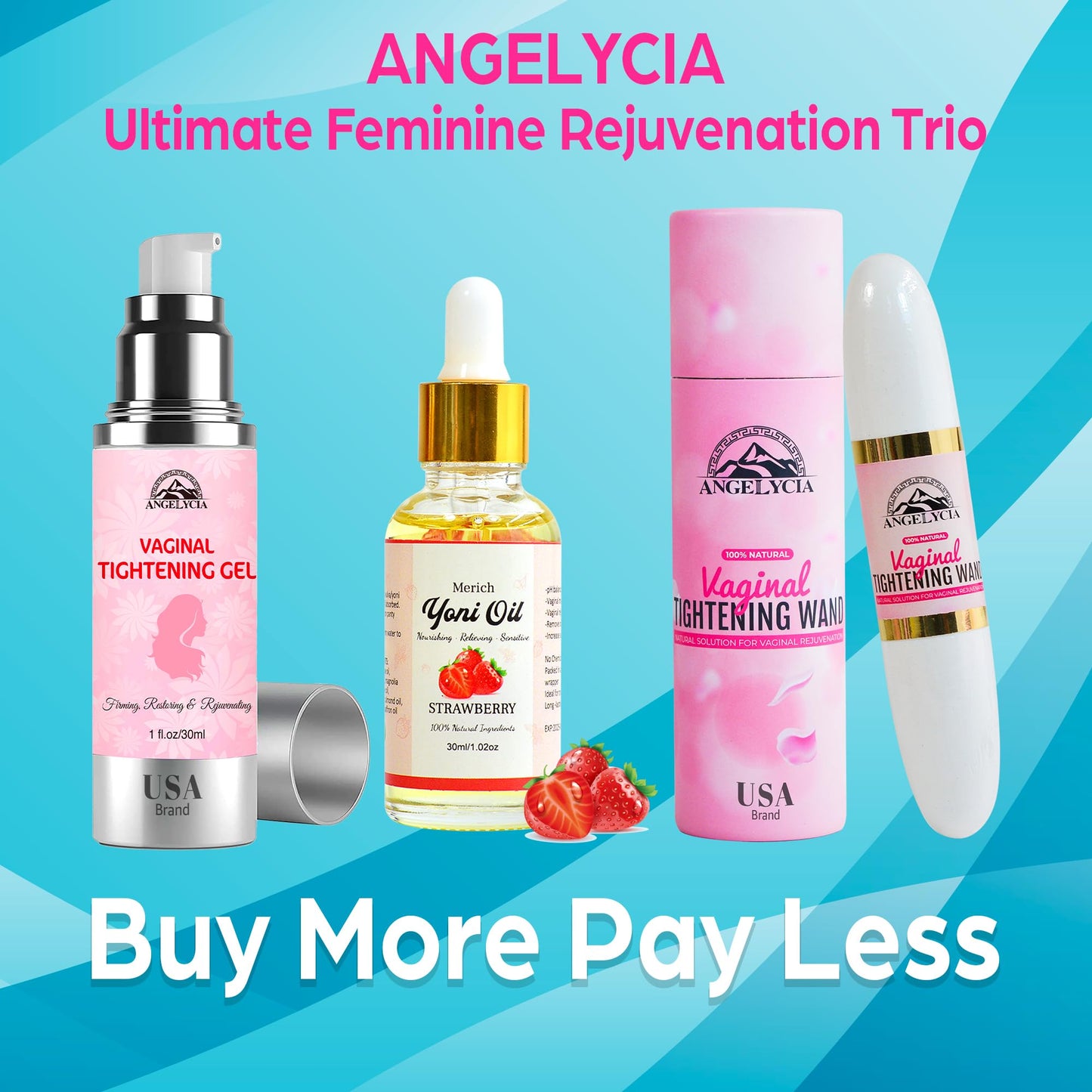 ANGELYCIA Ultimate Feminine Rejuvenation Trio: Wand, Gel and Yoni Oil for Vaginal Tightening, Rejuvenation, Effective Vaginial Tightening Gel, Coochie Tightener Wand and Feminine Yoni Oil