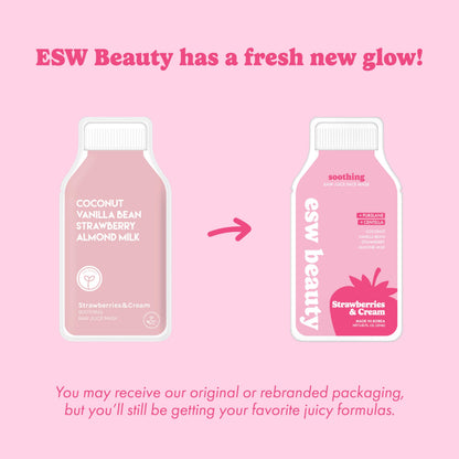 ESW Beauty Strawberries & Cream Sheet Mask - Raw Juice Hydrating Face Mask - Calming with Coconut, Vanilla Bean, Almond Milk & Strawberry for Sensitive Skin - Reduces Redness & Nourishes
