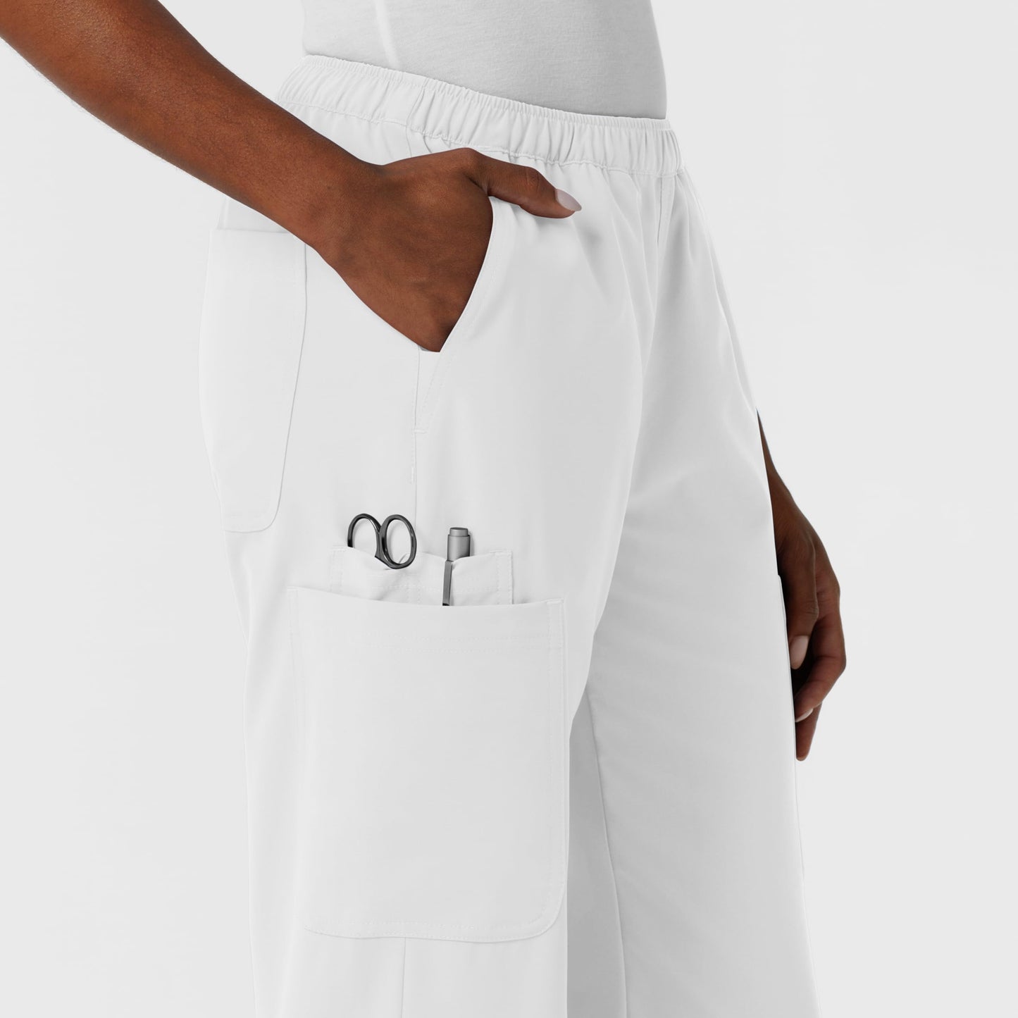 Wink NURTUR Scrubs for Women, Straight Leg Cargo Scrub Pant - White, L