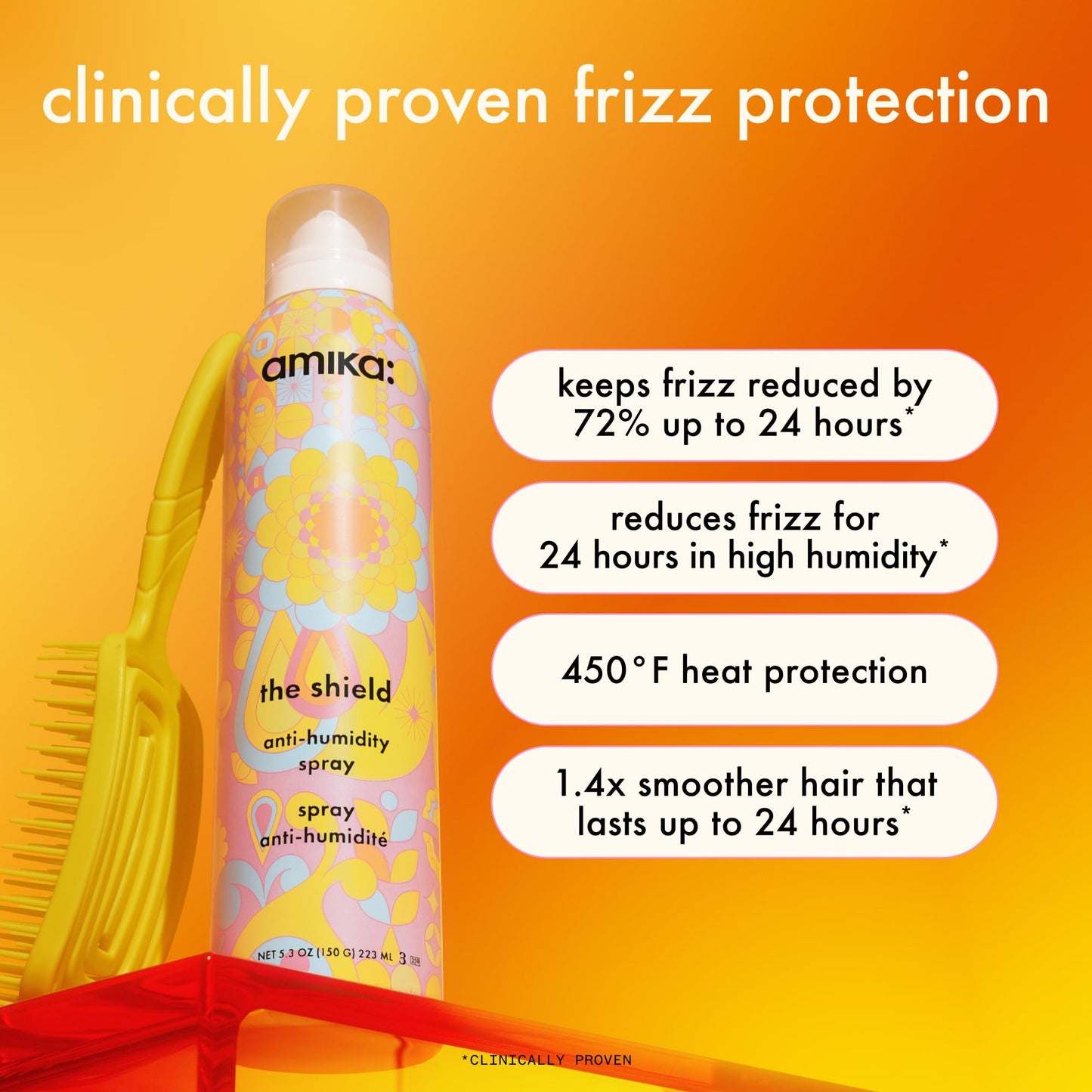 amika the shield anti-humidity spray | lightweight, invisible heat protection spray, contains UV filters, for smooth, frizz free hair