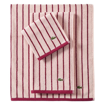 Lacoste Centre Mark Towel — 100% Soft Cotton Jacquard Stripe Design, Lightweight, Absorbent & Durable, Quick Drying, Pink, 13"x13" Wash Cloth