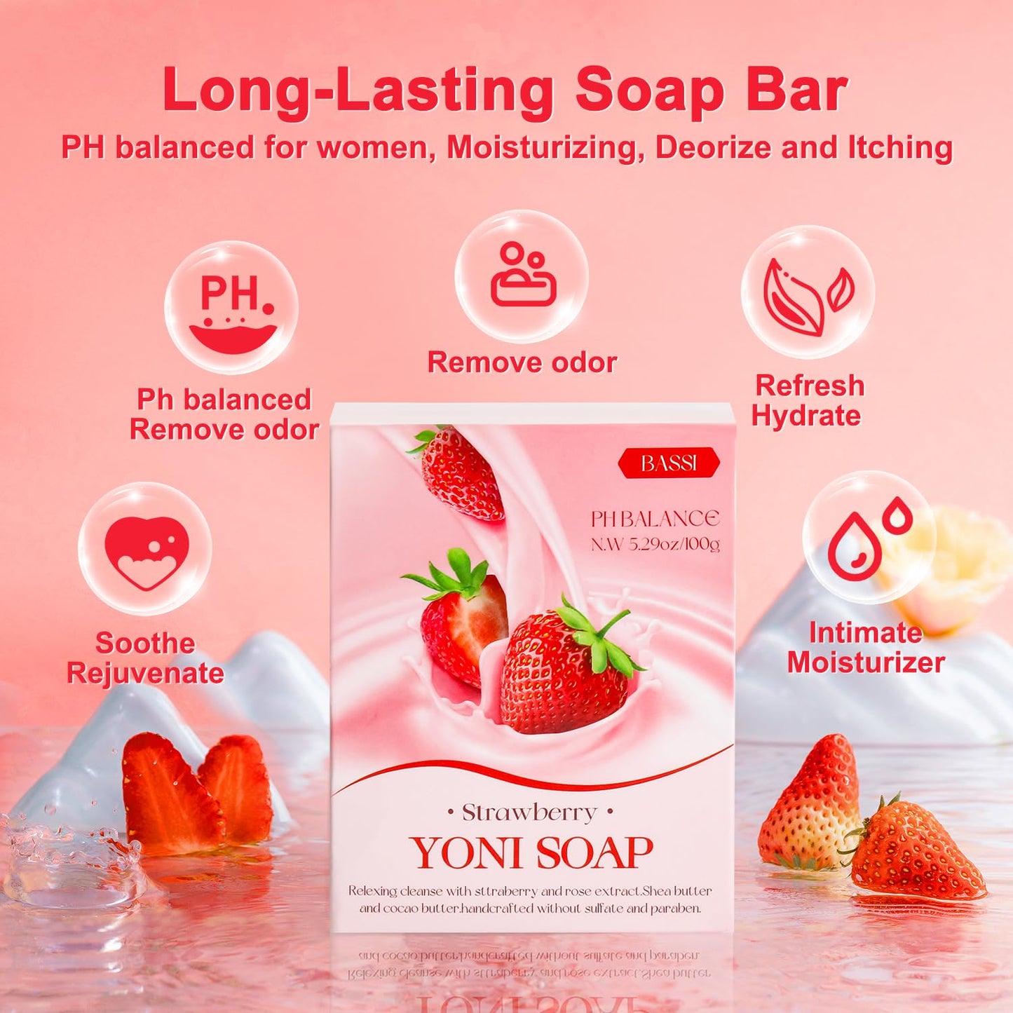 Feminine Wash & Yoni Oil & Yoni Soap Set for Women, Yoni Wash for Ph Balance Remove Odor Moisturizing, 1 Fl.Oz Essential Oil & 5.07 Fl.Oz Strawberry Body Wash 5.29 Oz Yoni Soap Bar