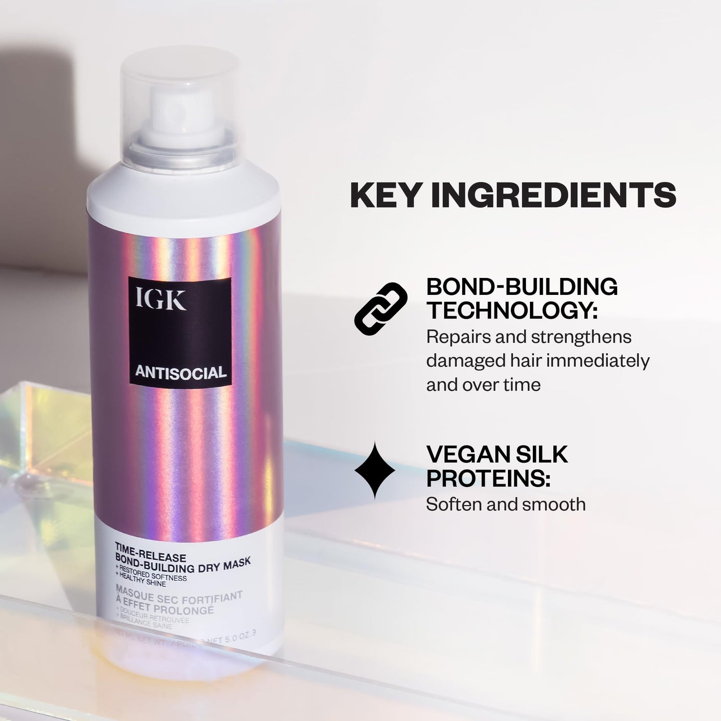 IGK ANTISOCIAL Bond-Building Dry Hair Mask Travel | Repair + Soften + Shine | Vegan + Cruelty Free | 1.7 Oz