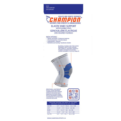 Champion Elastic Knee Support Compression Sleeve, with Flexible Stays, Gray (Side Stays), X-Large