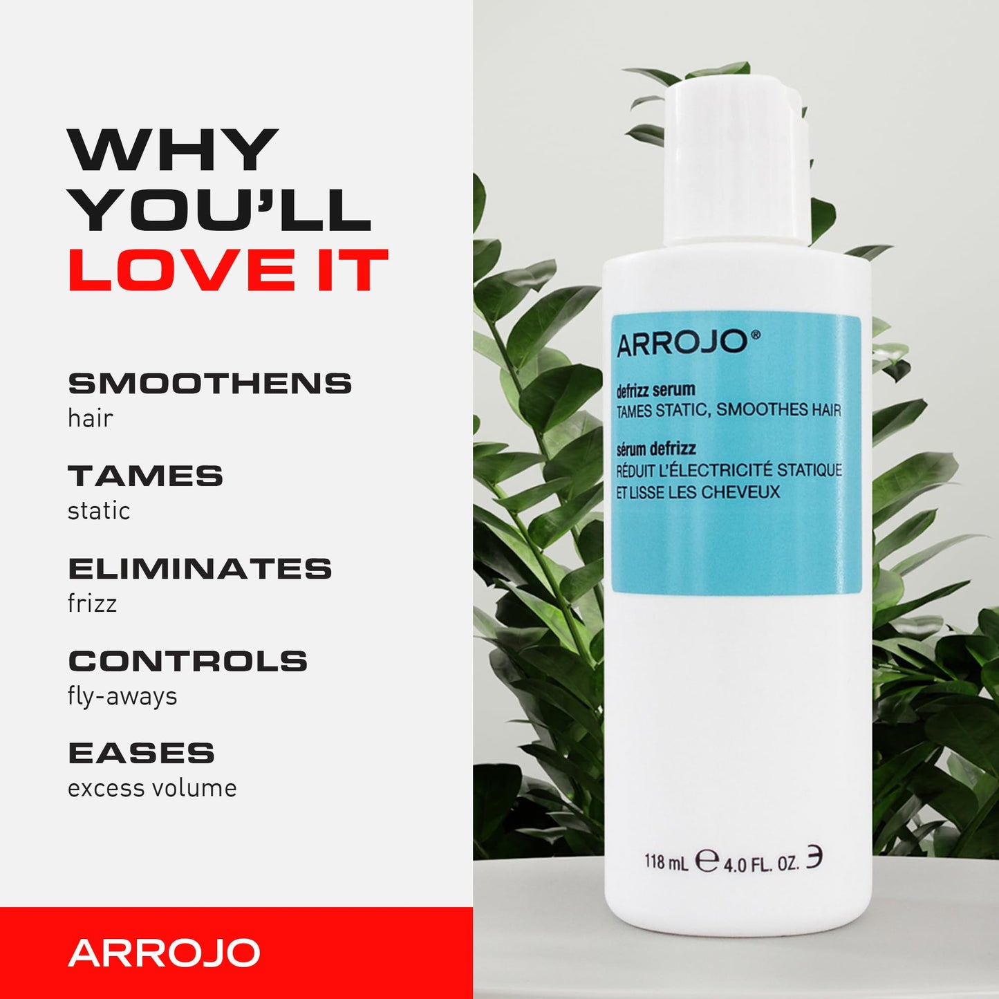 Arrojo Defrizz Serum, 4oz – Sulfate & Paraben-Free Hair Serum for Frizzy and Damaged Hair for Men & Women – Lavender-Pear Scented