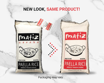 Matiz Valenciano Paella Rice from Spain (3 pack - 2.2 lbs. each) Traditional Spanish Medium-Grain | Risotto, Arrow Negro, Seafood Dishes | Natural Flavor | Soy and Gluten Free