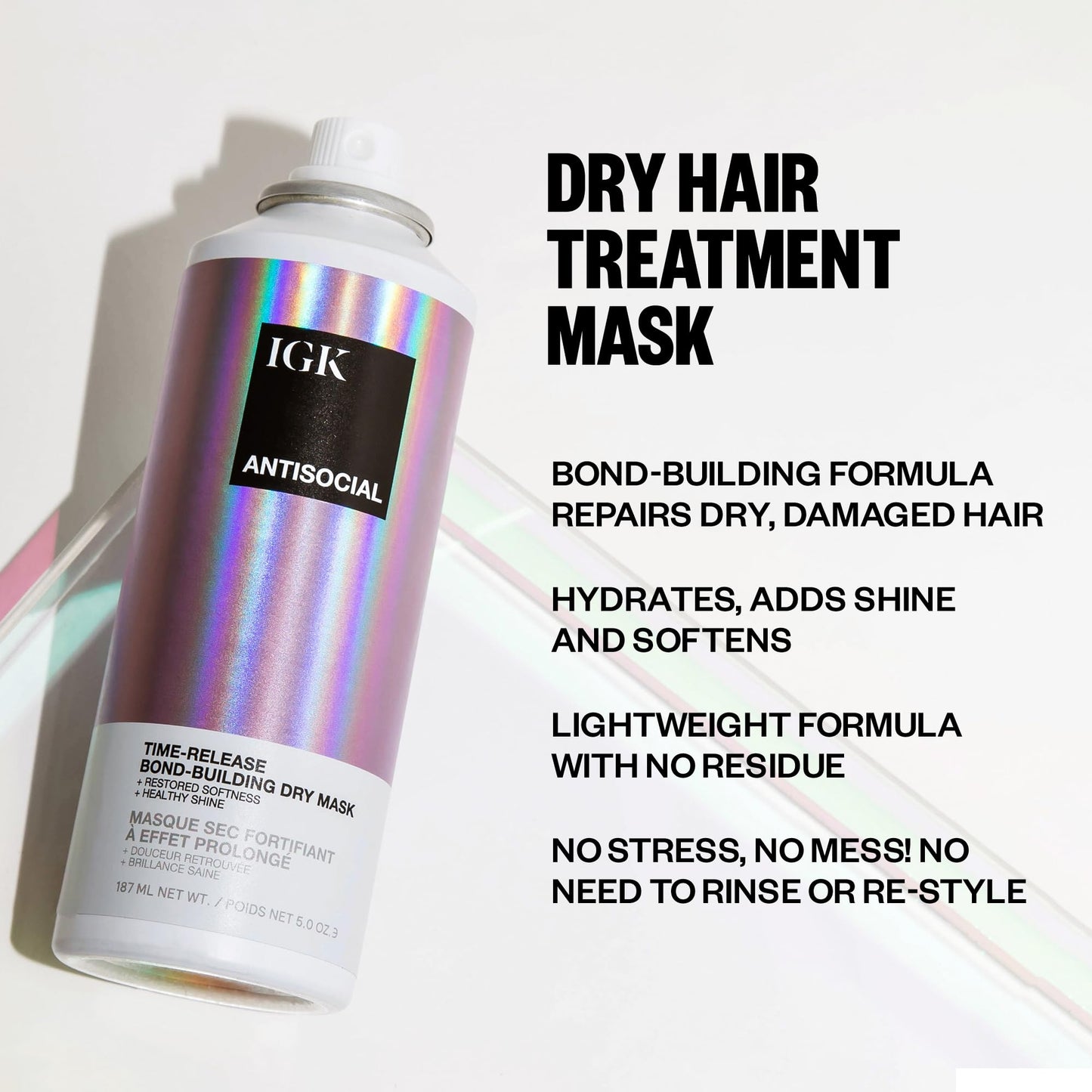 IGK ANTISOCIAL Bond-Building Dry Hair Mask Travel | Repair + Soften + Shine | Vegan + Cruelty Free | 1.7 Oz