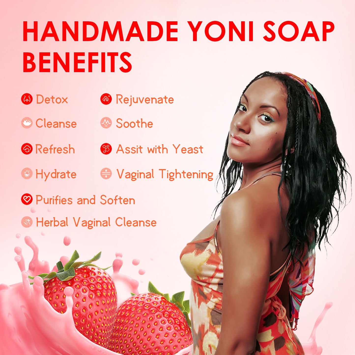 Yoni Soap Bars & Natural Yoni Oil Set, Natural Yoni Wash for Women Feminine Wash Deodorants pH Balance, Eliminates Odor, Strawberry Feminine Oil 30ml/1 oz, 2pcs 3.53 oz Bath Soap
