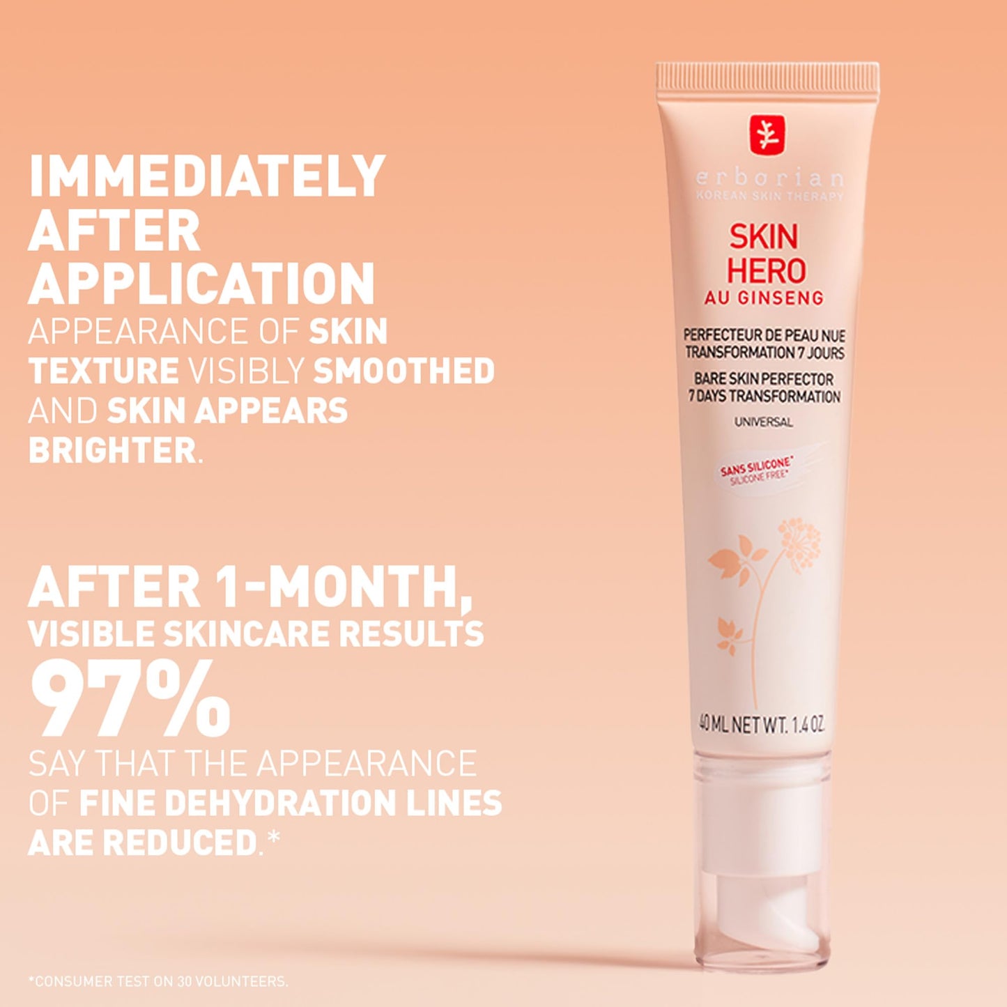 Erborian Skin Hero Perfector, Non-Tinted Concealer & Makeup Primer Hydrates, Smooths Texture, Blurs & Illuminates, Glass‑Skin Base, Korean Skincare