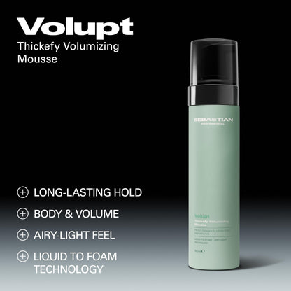 Sebastian Professional Volupt Thickefy Volumizing Mousse | Flexible Hold Styling | Thickens & Conditions Fine Hair | 6.4 fl oz | Packaging May Vary