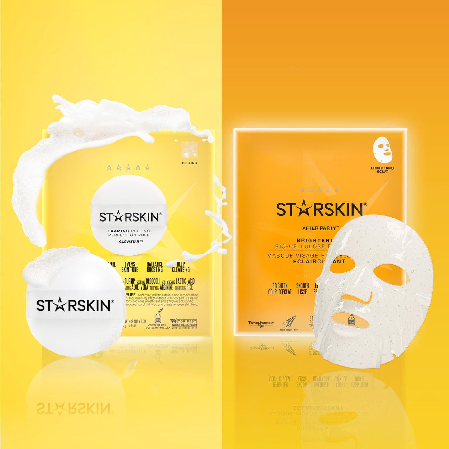 STARSKIN After Party 1x40g, Bio-Cellulose Brightening Face Mask for all Skin Types, Korean Skincare Mask infused with Vitamin C Serum and Niacinamide, Energizing and Soothing, K Beauty Skincare