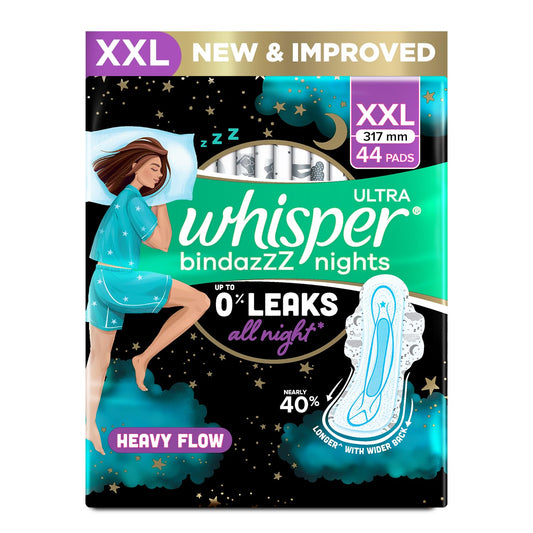 Whisper Ultra Night Sanitary Pads for Women, XL+ 44 Napkins