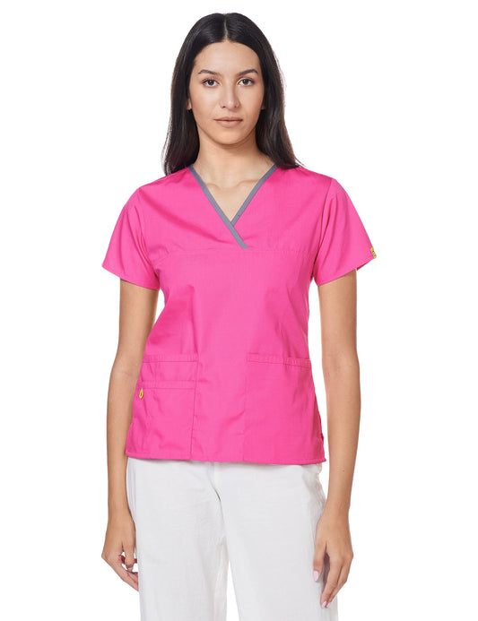 WonderWink Women's Scrubs Charlie 5 Pocket Y-Neck Wrap Top, Hot Pink, XX-Large