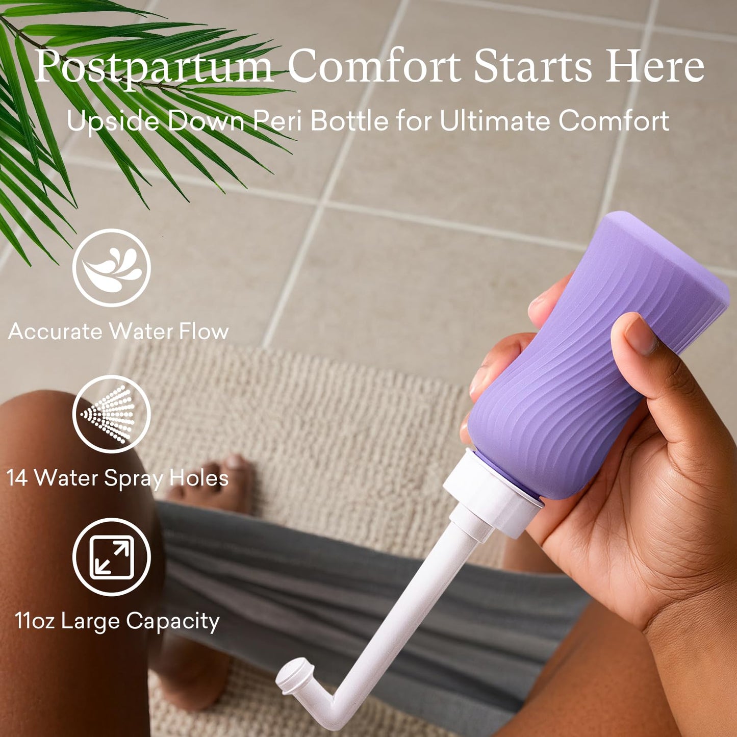 PurComfy Upside Down Peri Bottle for Postpartum Care Essentials, Portable Bidet Travel for Postpartum Perineal Cleansing and Recovery, Peri Bottle for Women, Men, and New Moms, 11 oz